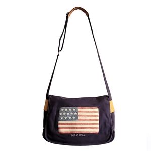 RL POLO U.S.A. Sport Flag Vintage Canvas Leather Messenger Tote Shoulder Bag